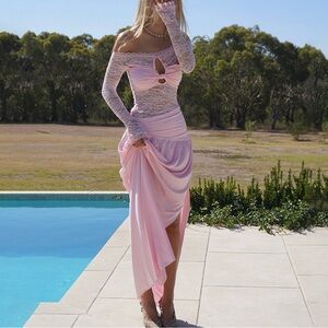 Glitz Pink Lace Off-Shoulder Dress